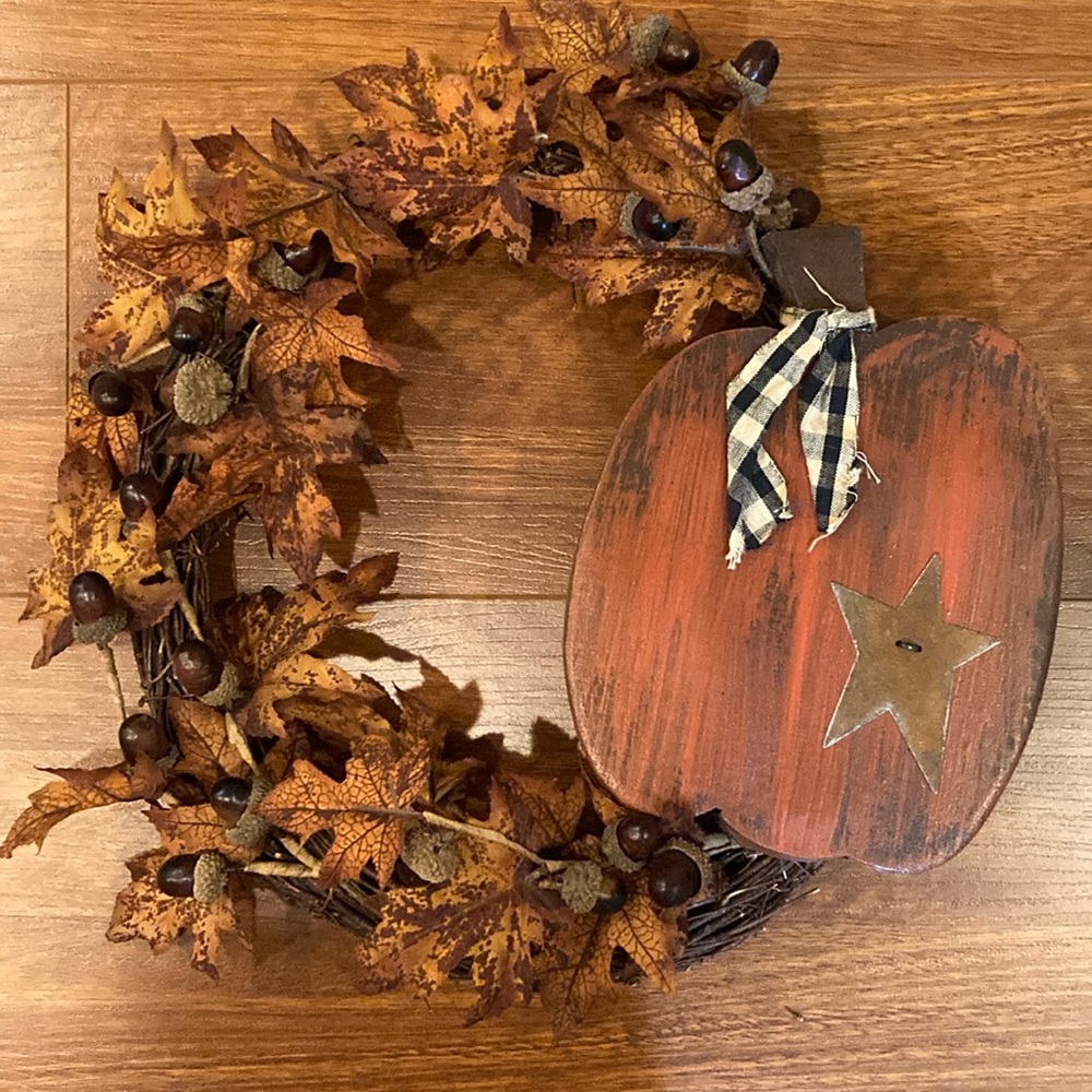 Autumn Harvest Wreath with Pumpkin Accent